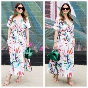 Mara Hoffman x Anthropologie Maui Midi Xylophone White Dress Wrap Floral Size S